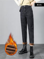 High Waist Warm Jeans Women Loose Velvet Pants Trousers