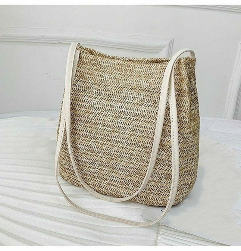 Women Handbag Beach Bag Woven Handmade Knitted Straw Totes Shoulder Bag