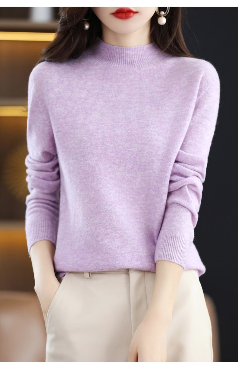 Seamless Half Turtleneck Knitted Sweater Women Long-Sleeved Sweater