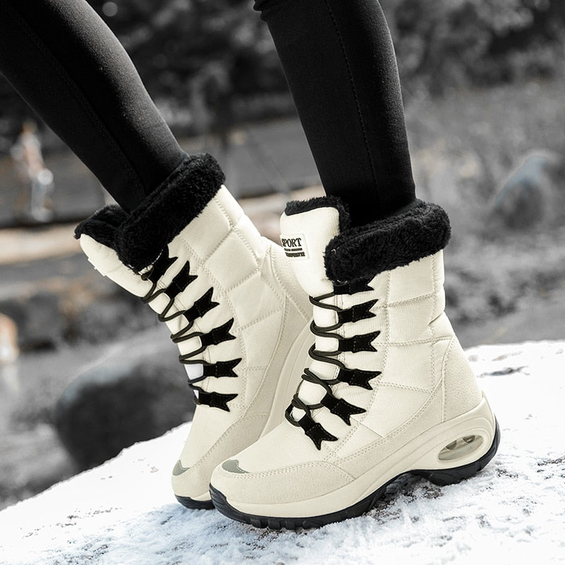 Women Boots Mid-Calf Snow Boots Lace-up Comfortable Waterproof
