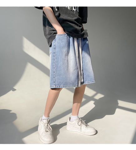 Thin Men Shorts Baggy Straight Wide Legs Jeans