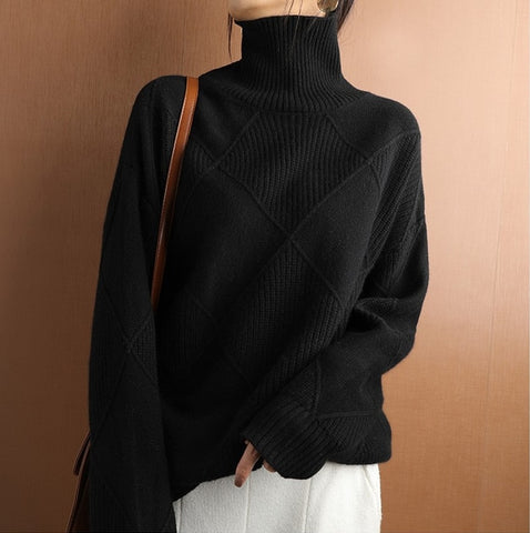 Sweater Women Turtleneck Knitted Pullover 100% Pure Wool