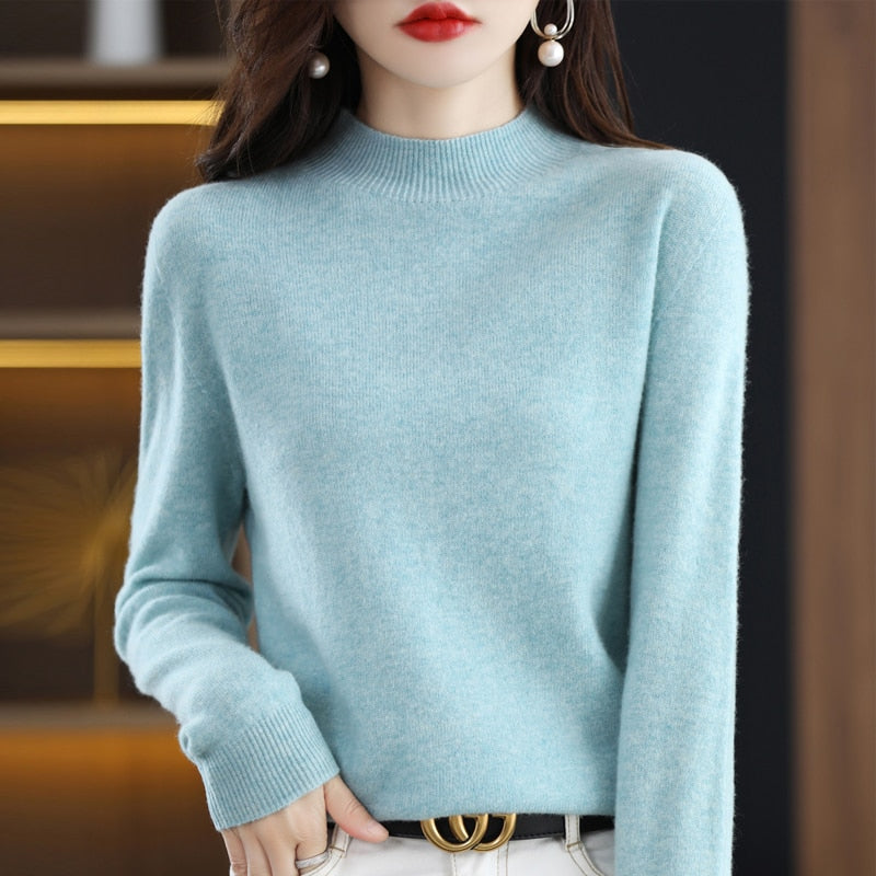 Seamless Half Turtleneck Knitted Sweater Women Long-Sleeved Sweater