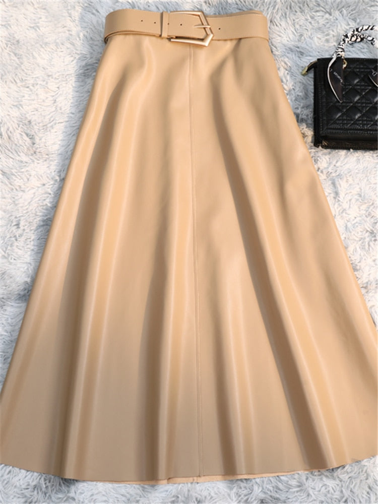 Long Skirts with Belted High Waist Umbrella Skirts Autumn Winter