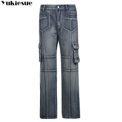 Low Waisted Pockets Trousers Baggy Pants Women Jeans