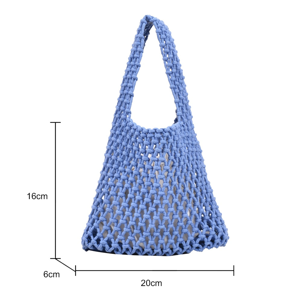 Crochet Handbag Women Hollow Out Hand Woven Totes Bag Hollow Knitting Purses