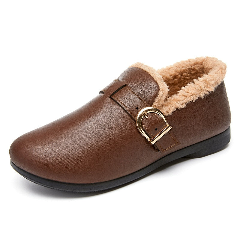 Flats Shoes Women Soft Sole Keep Warm Slip-On Fleece Non-Slip Loafers Footwear