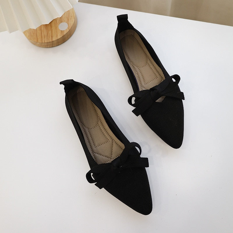 Women Flat Shoes Ballet Shoes Breathable Knitted Pointed Toe Flats Shoes Designer