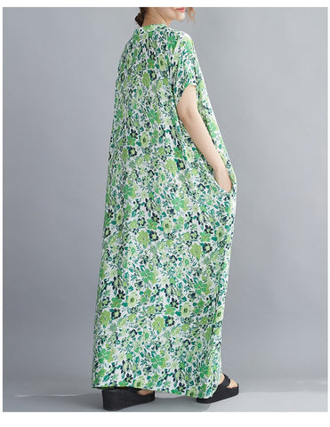 V-neck Print Loose Dress Versatile Over Knee Lengthened