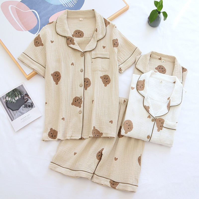 Pure Cotton Pajamas Set Sleepwear Short-Sleeved Suit Loungewear