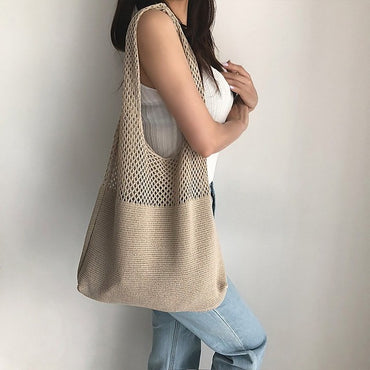 Women's Bag Crochet Handbag Knitted Hollow Top-handle Tote Bag