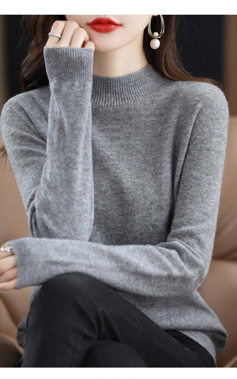 Seamless Half Turtleneck Knitted Sweater Women Long-Sleeved Sweater