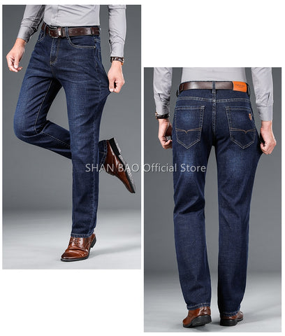 fitted straight stretch denim jeans business casual jeans trousers