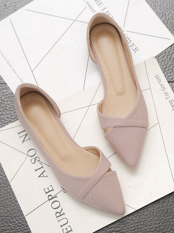 Women Flat Shoes Suede Pointed Toe Office Ladies Flat Heels