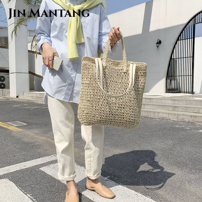 Casual Straw Women Shoulder Bags Wicker Woven Handbags Bag Tote Purses