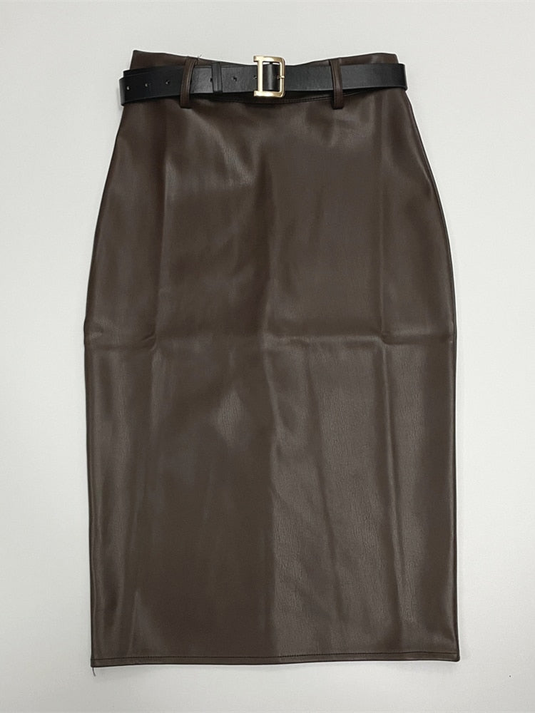 Wrap Midi Skirts with Belted Women High Waist Sheath Pencil Skirts