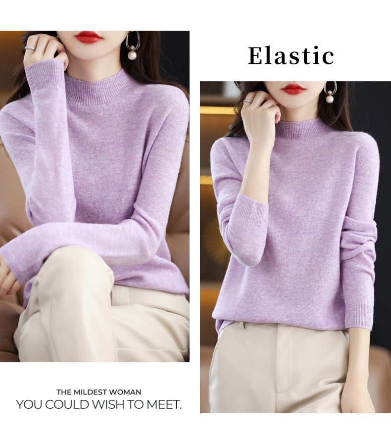 Seamless Half Turtleneck Knitted Sweater Women Long-Sleeved Sweater