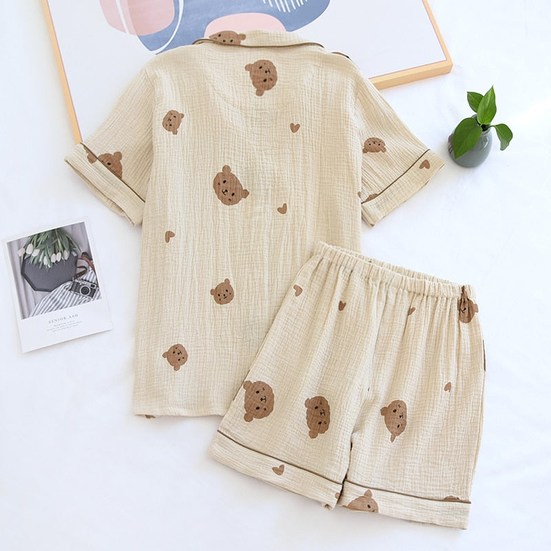 Pure Cotton Pajamas Set Sleepwear Short-Sleeved Suit Loungewear