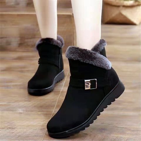 Boots Women Warm Snow Boots Ankle Zipper No-slip Loafers Comfort Flats Shoes