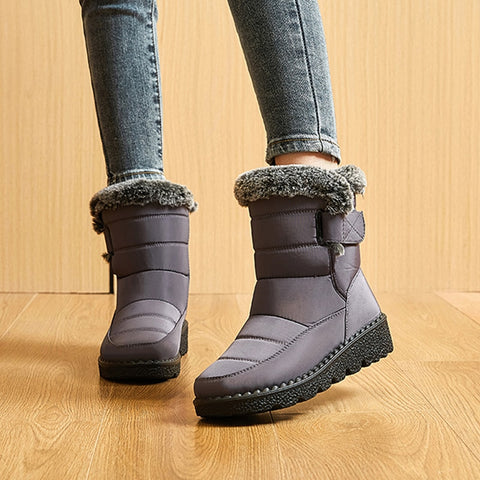 Waterproof Boots Women Long Plush Snow Platform Ankle Boots Warm Shoes