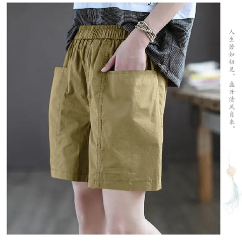 Womens Shorts Thin Waist Loose Pants with Pockets