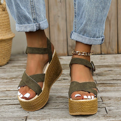 Wedge Sandals Women Non-slip Peep Toe Platform Shoes Rubber Heels