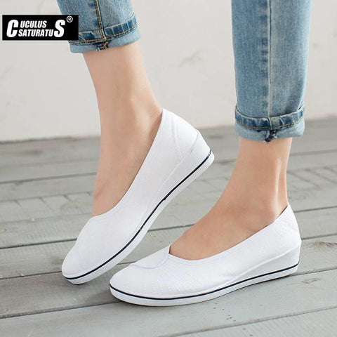 Women Loafers Soft Slip On Canvas Flats Shoes Breathable Platform Shoes