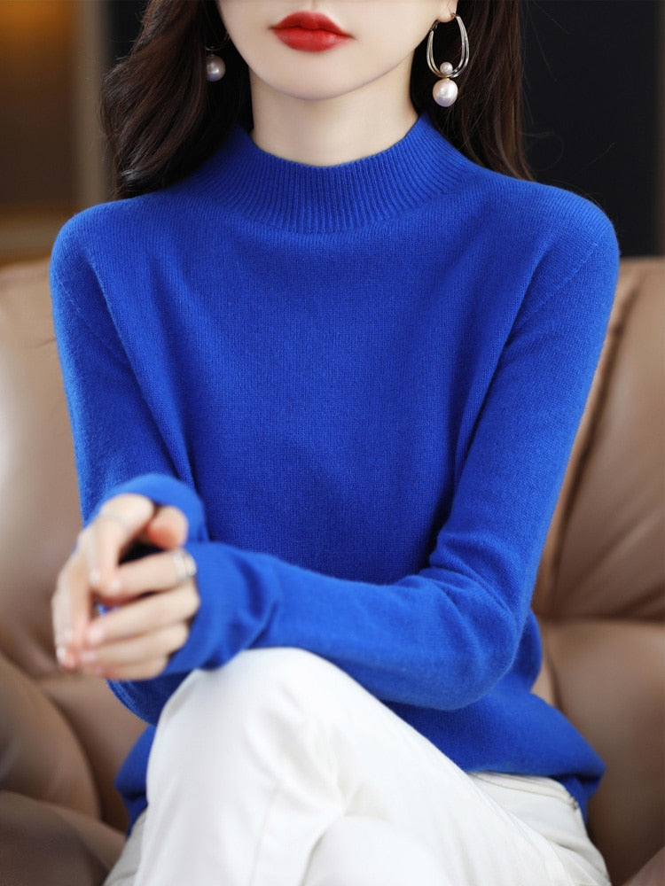 Seamless Half Turtleneck Knitted Sweater Women Long-Sleeved Sweater