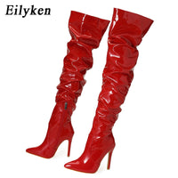 Motorcycle Over The Knee Boots Women Pointed Toe Zip Thigh High Shoes