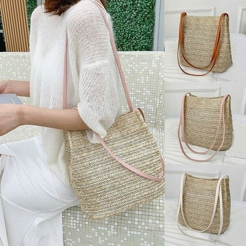 Women Handbag Beach Bag Woven Handmade Knitted Straw Totes Shoulder Bag