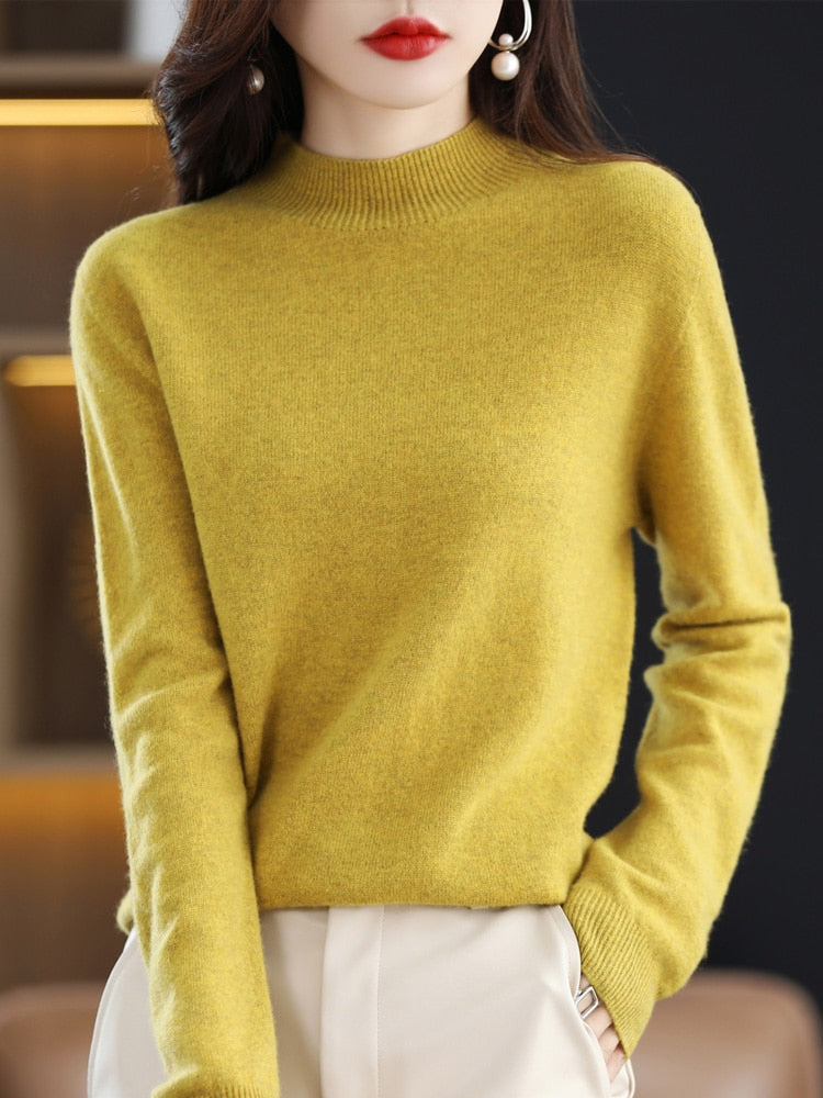 Seamless Half Turtleneck Knitted Sweater Women Long-Sleeved Sweater