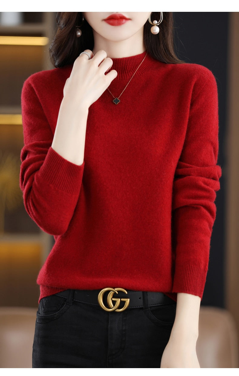 Seamless Half Turtleneck Knitted Sweater Women Long-Sleeved Sweater