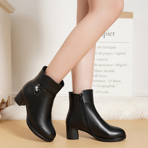 Soft Women Ankle Boots High Heels Zipper Shoes Warm Wool Winter Boots