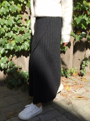 Knitting Chic Straight Split Elegant Vintage Spring Winter Women Long Skirts