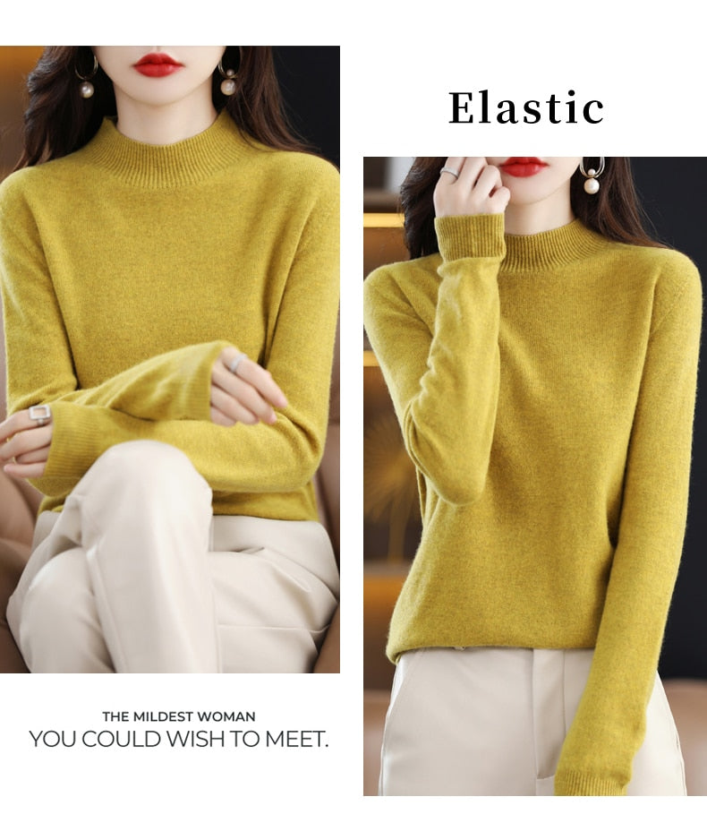 Seamless Half Turtleneck Knitted Sweater Women Long-Sleeved Sweater