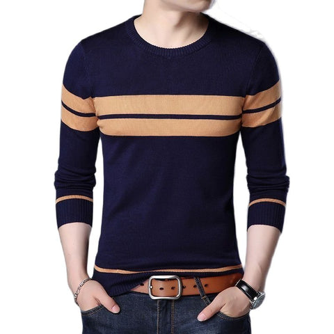 Men Knitted Sweater T Shirt O Neck Long Sleeve Pullover Stripe Jumper Bottoming Shirt
