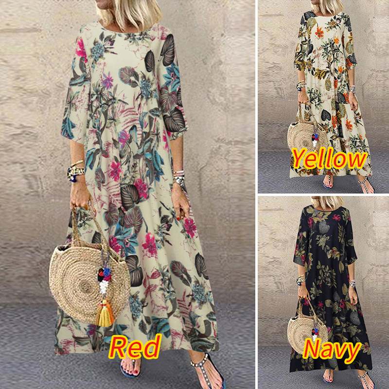 Short Sleeve Maxi Dress Casual V Neck Floral O Neck Robe