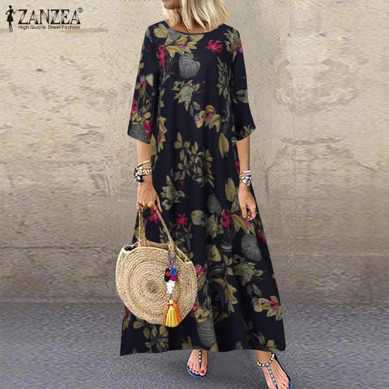 Short Sleeve Maxi Dress Casual V Neck Floral O Neck Robe