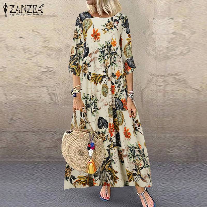 Short Sleeve Maxi Dress Casual V Neck Floral O Neck Robe