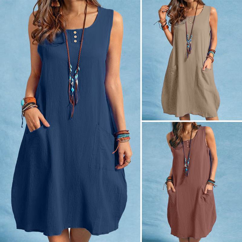 Sundress Bohemian O Neck Sleeveless Knee-length Dress