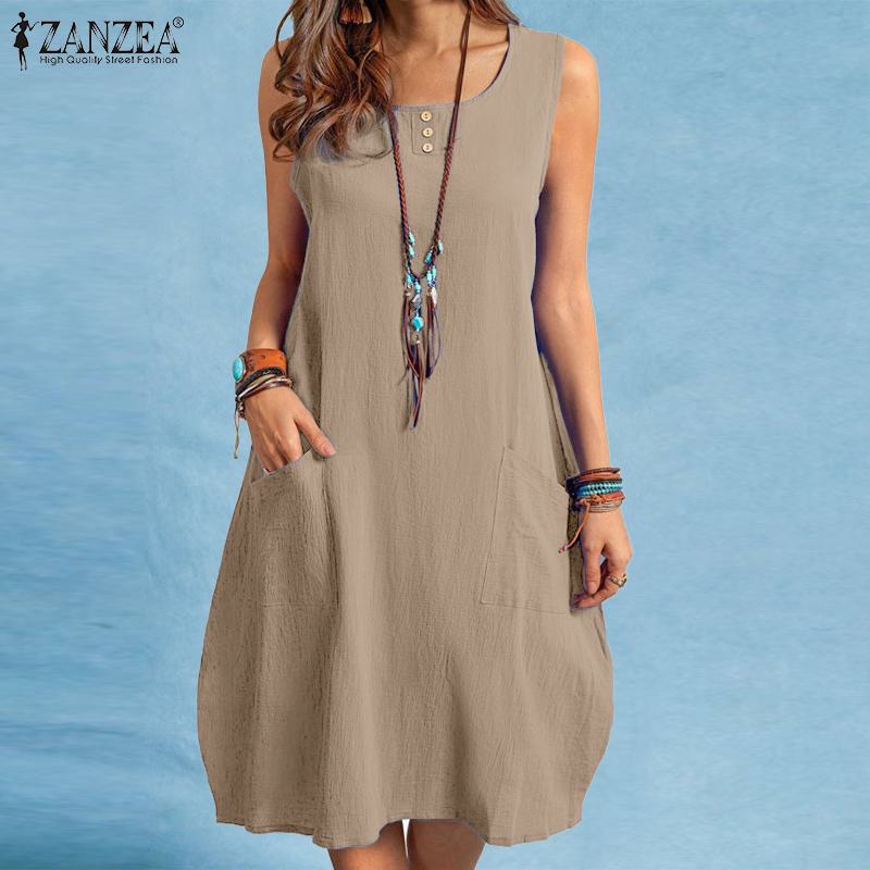 Sundress Bohemian O Neck Sleeveless Knee-length Dress