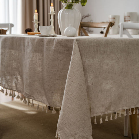 Tassel Table Cloth Cotton and Linen Table Cover