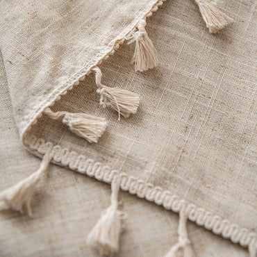 Tassel Table Cloth Cotton and Linen Table Cover