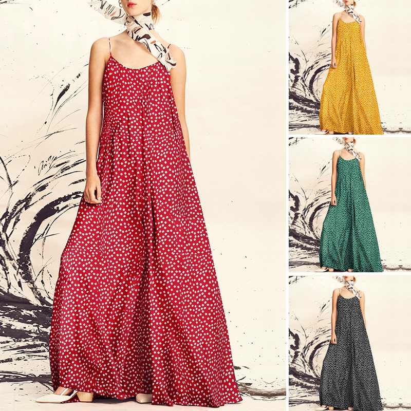 Suspender Long Maxi Dresses Sundress Loose Print