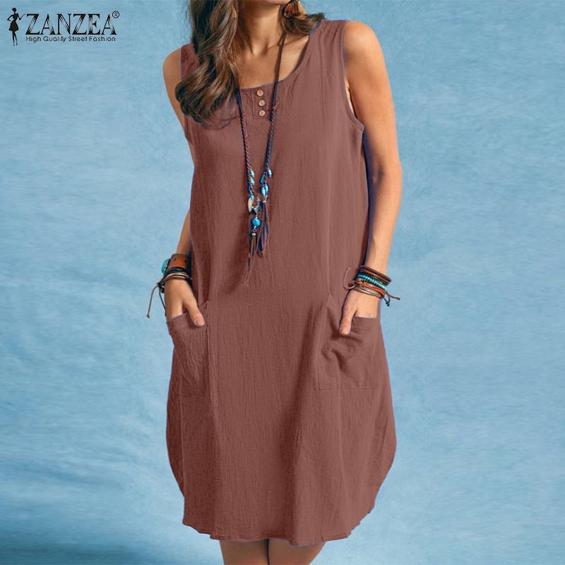 Sundress Bohemian O Neck Sleeveless Knee-length Dress