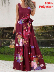 Vintage Maxi Sundress Sexy Sleeveless Leopard Print Party Dress Casual