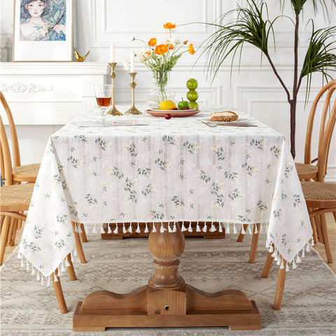 Cotton Linen Tablecloth Garden Style Small Yellow Lace Cloth Rectangular