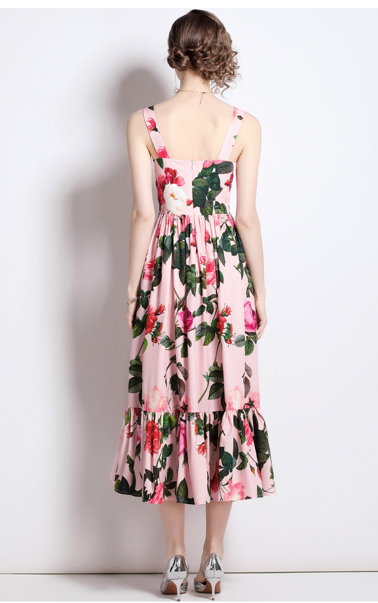 Floral Strapless Gothic Catwalk Midi Party Dress