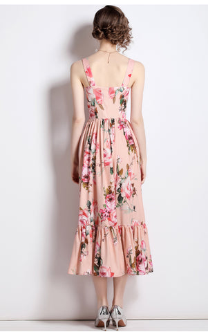 Floral Strapless Gothic Catwalk Midi Party Dress