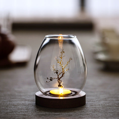 Transparent Glass Candle Holder Oil Lamp Shape Windproof Candle Cover